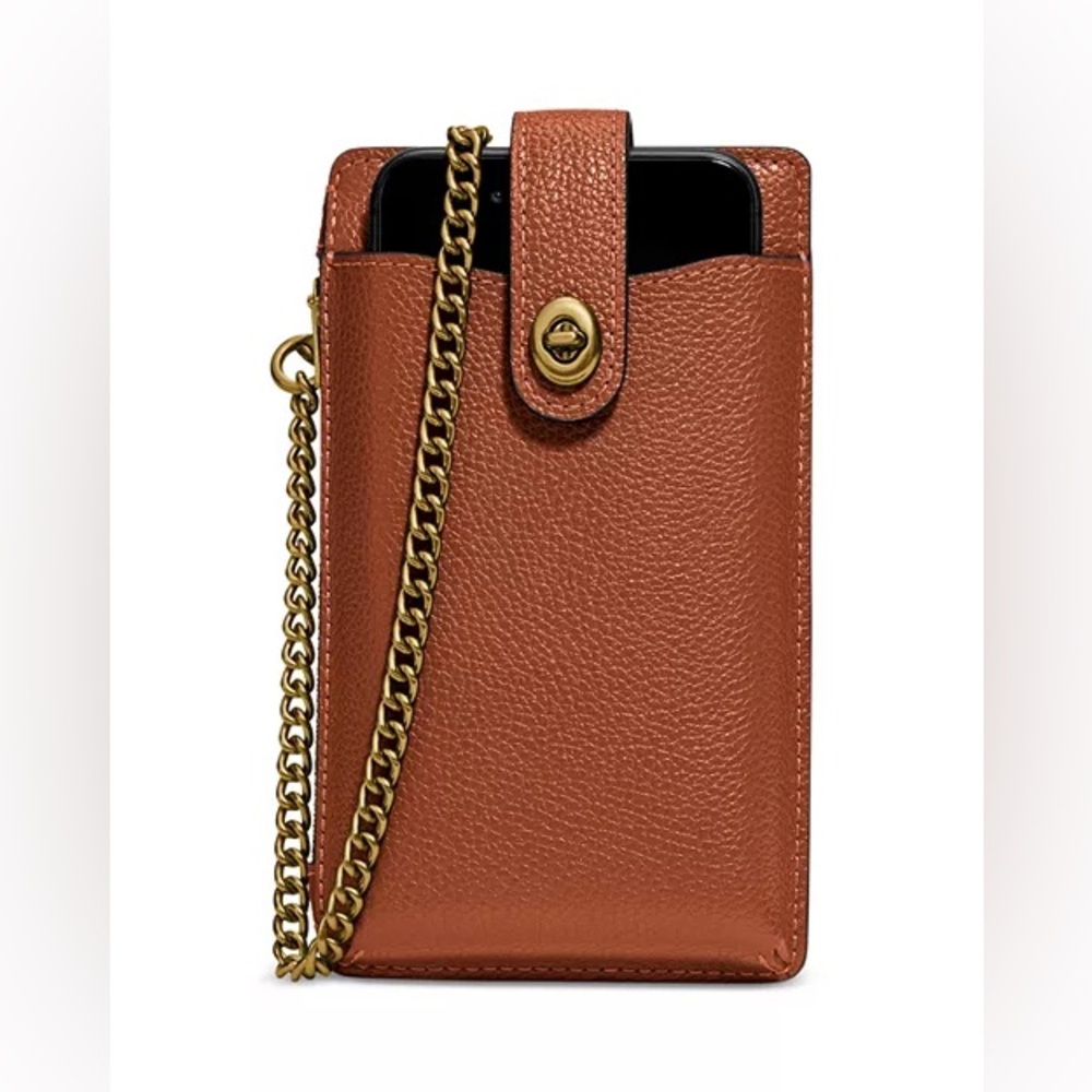 NWOT Coach Turnlock Chain Phone Crossbody Bag Leather W/ Gold-Tone Chain Strap